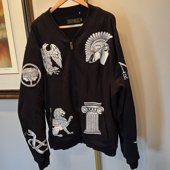 AKOO vintage black full zip Embroidered varsity Jacket sweatshirt EUC XXXL - Picture 3 of 13